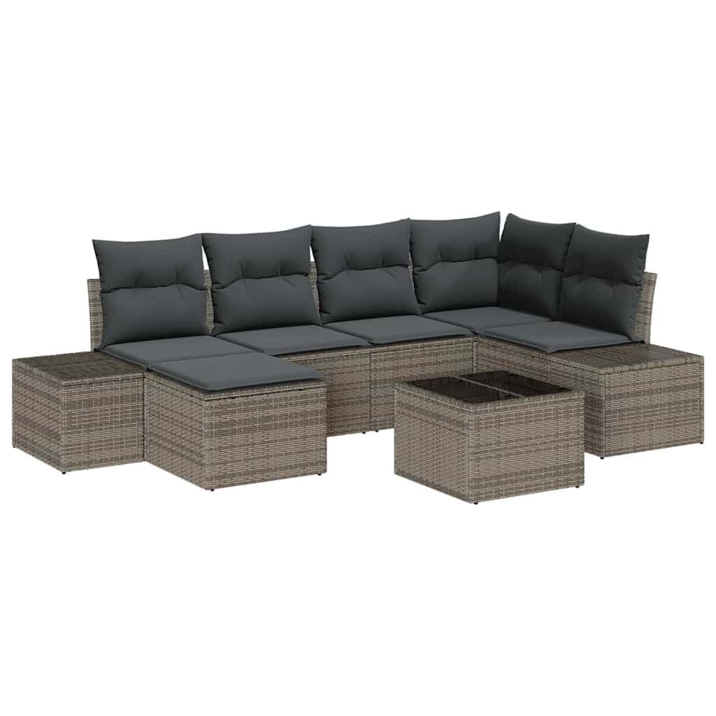 vidaXL Conjunto de Sofá de Jardim com almofada 7 pcs Cinzeto vime PE