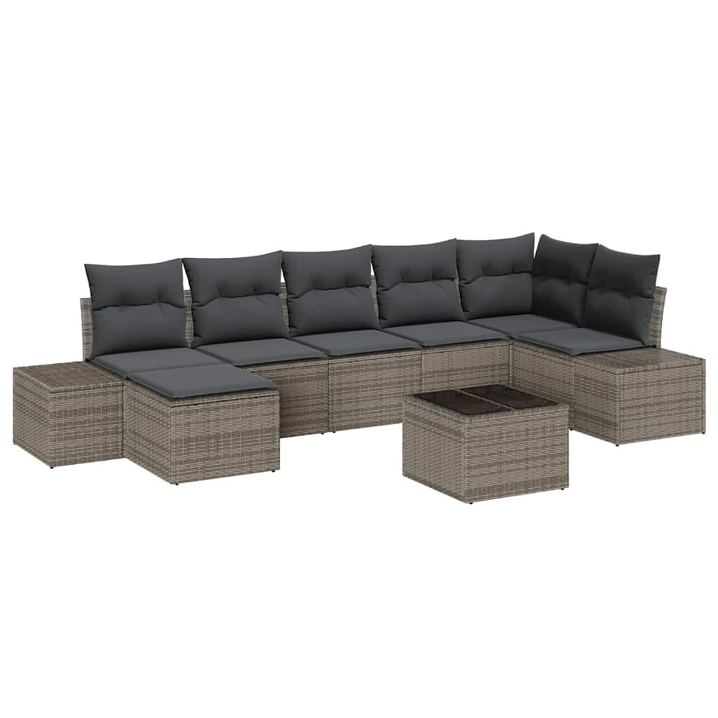 vidaXL Conjunto de Sofá de Jardim com Almofada 8 Peças Cinzeto Vime Pe - 3100466331