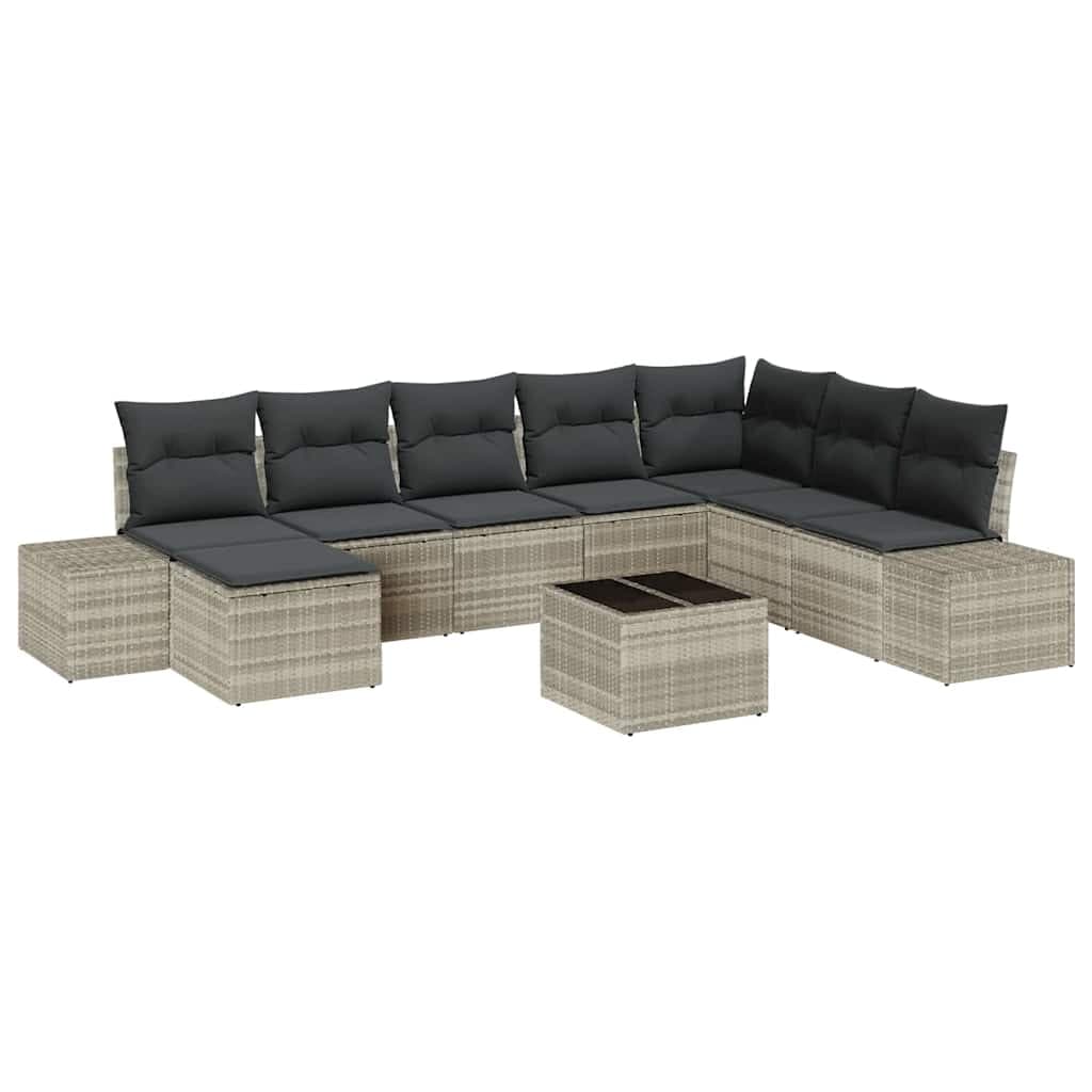 vidaXL Conjunto de Sofá de Jardim 9 pcs Cinzento-claro vime PE