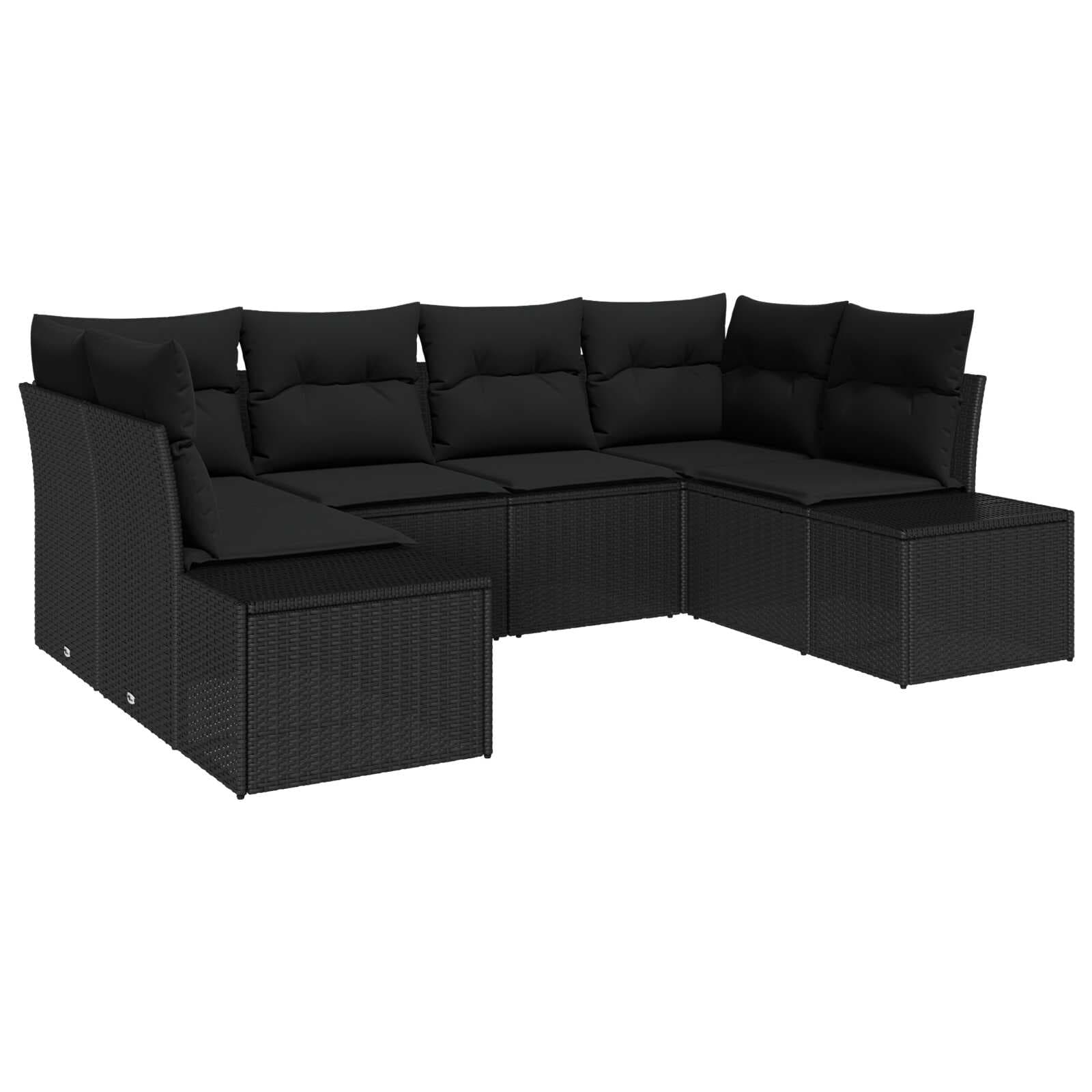 vidaXL Conjunto de Sofá de Jardim com almofada 6 pcs Preto vime PE