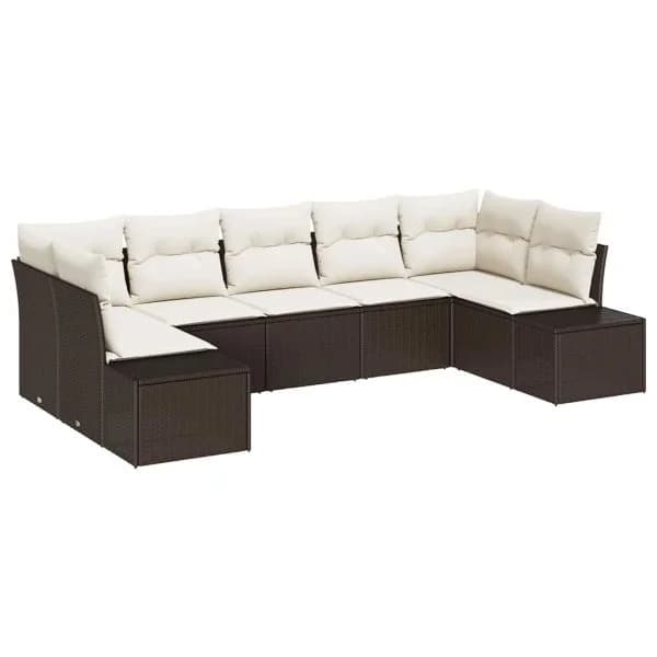 vidaXL Conjunto de Sofá de Jardim com Almofada 7 Peças Castanho Vime Pe - 2969249297