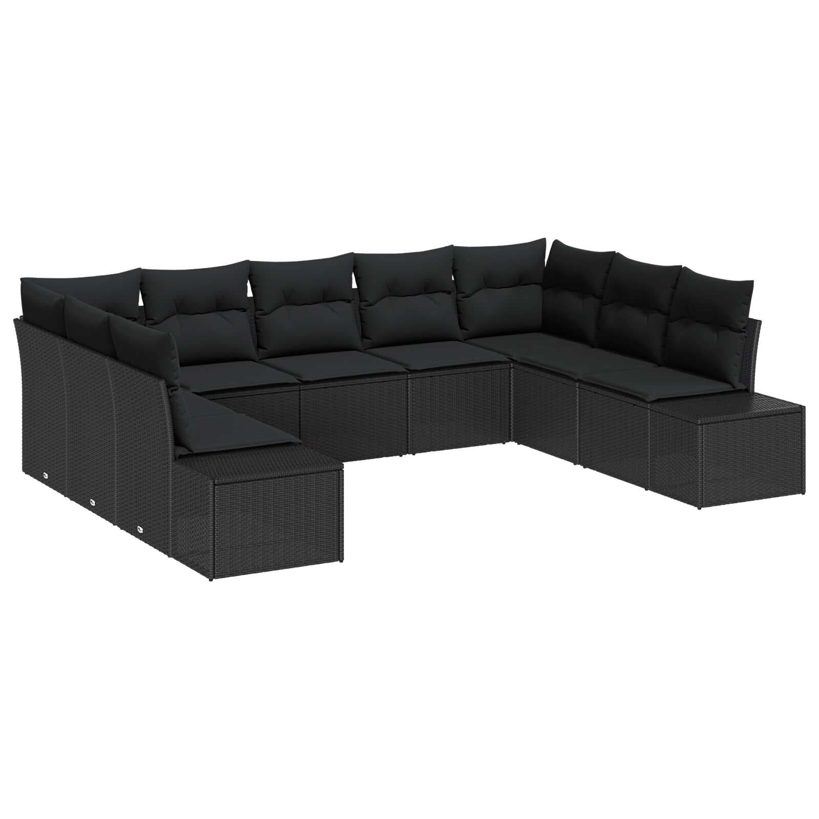 vidaXL Conjunto de Sofá de Jardim com Almofada 9 Peças Preto Vime Pe - 354393371