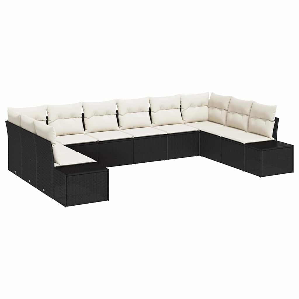 vidaXL Conjunto de Sofá de Jardim com Almofada 10 Peças Preto Vime Pe - 191457347