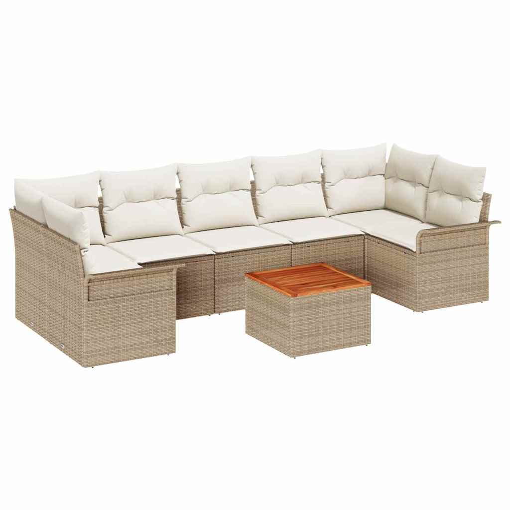 vidaXL Conjunto de Sofá de Jardim com almofada 8 pcs Bege vime PE