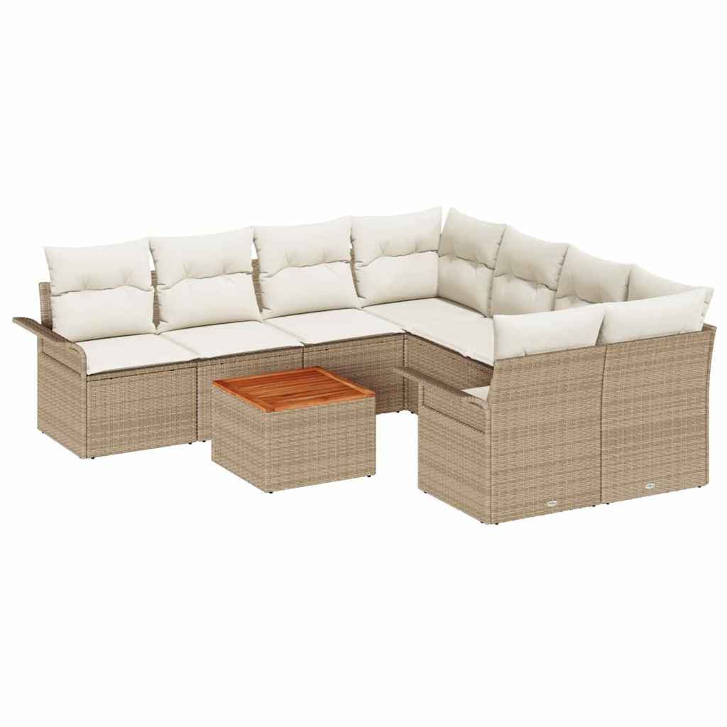 vidaXL Conjunto de Sofá de Jardim com Almofada 9 Peças Bege Vime Pe - 3325983920