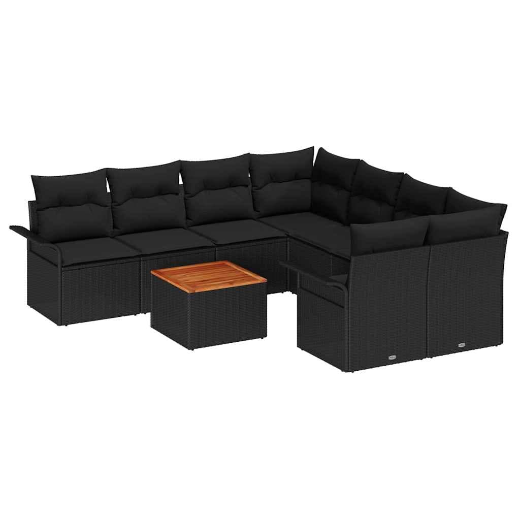 vidaXL Conjunto de Sofá de Jardim com almofada 9 pcs Preto vime PE
