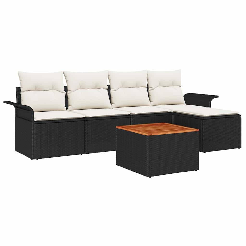 vidaXL Conjunto de Sofá de Jardim com Almofada 6 Peças Preto Vime Pe - 1072735471