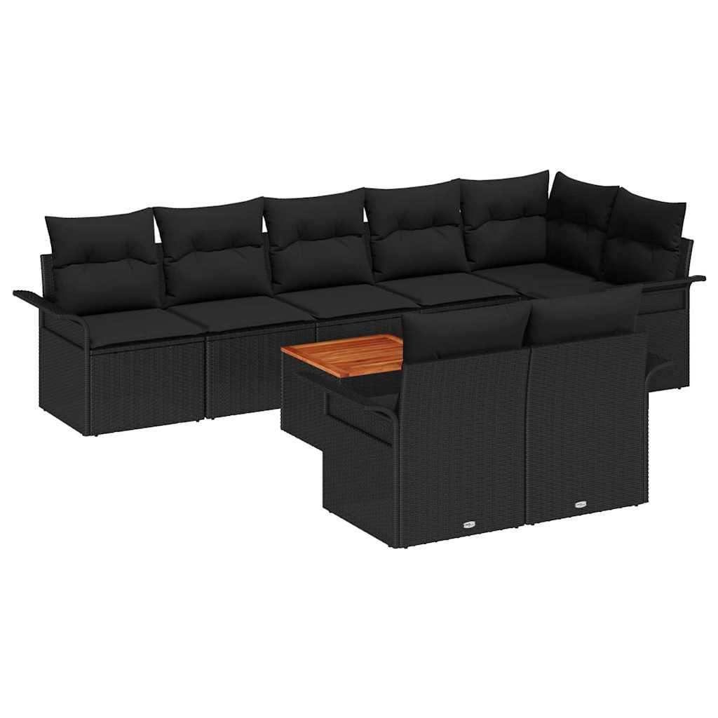 vidaXL Conjunto de Sofá de Jardim com Almofada 9 Peças Preto Vime Pe - 2883909023