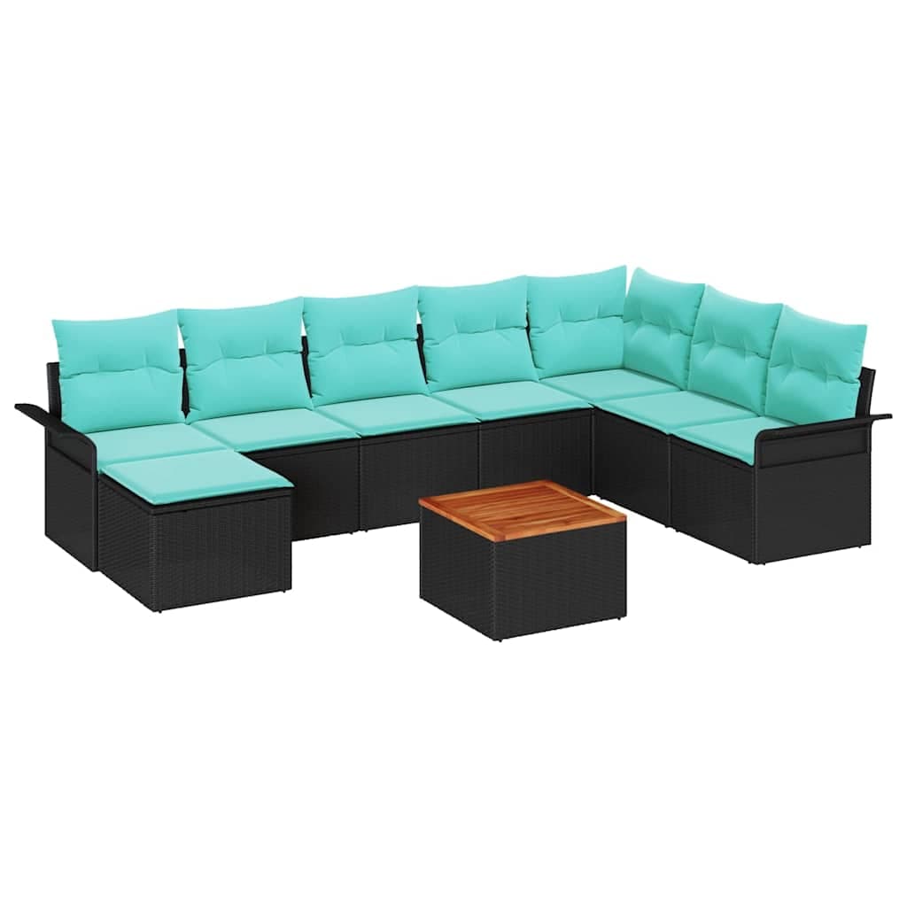 vidaXL Conjunto de Sofá de Jardim com almofada 9 pcs Preto vime PE