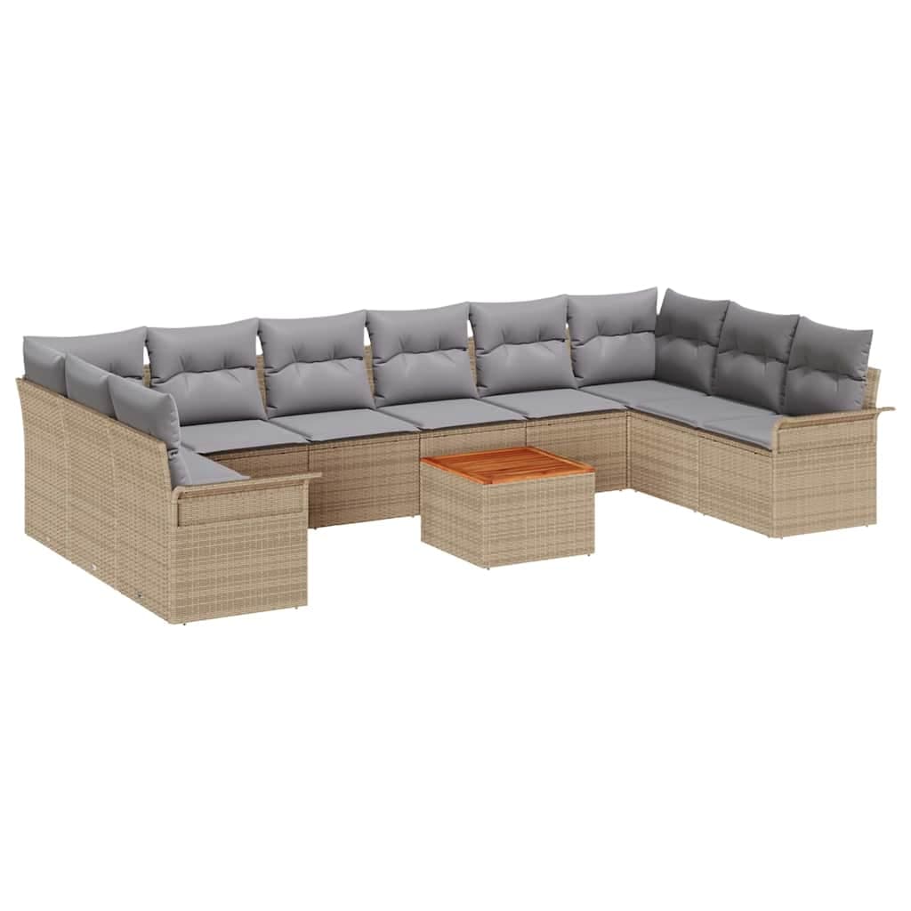 vidaXL Conjunto de Sofá de Jardim com Almofada 11 Peças Bege Vime Pe - 4269333217