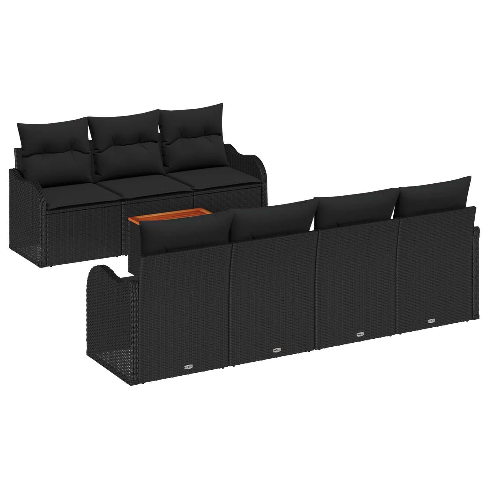 vidaXL Conjunto de Sofá de Jardim com Almofada 8 Peças Preto Vime Pe - 3554416479