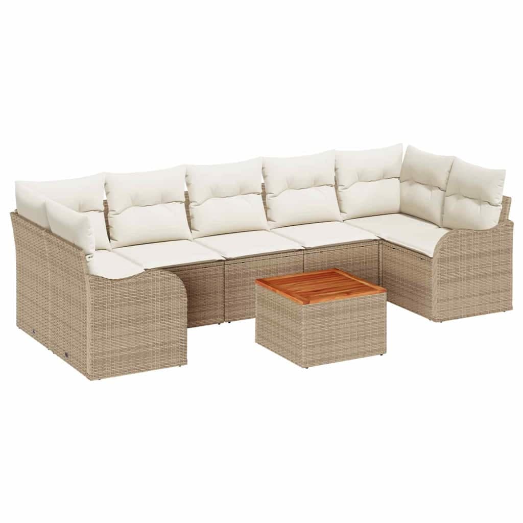 vidaXL Conjunto de Sofá de Jardim com Almofada 8 Peças Bege Vime Pe - 4288446597