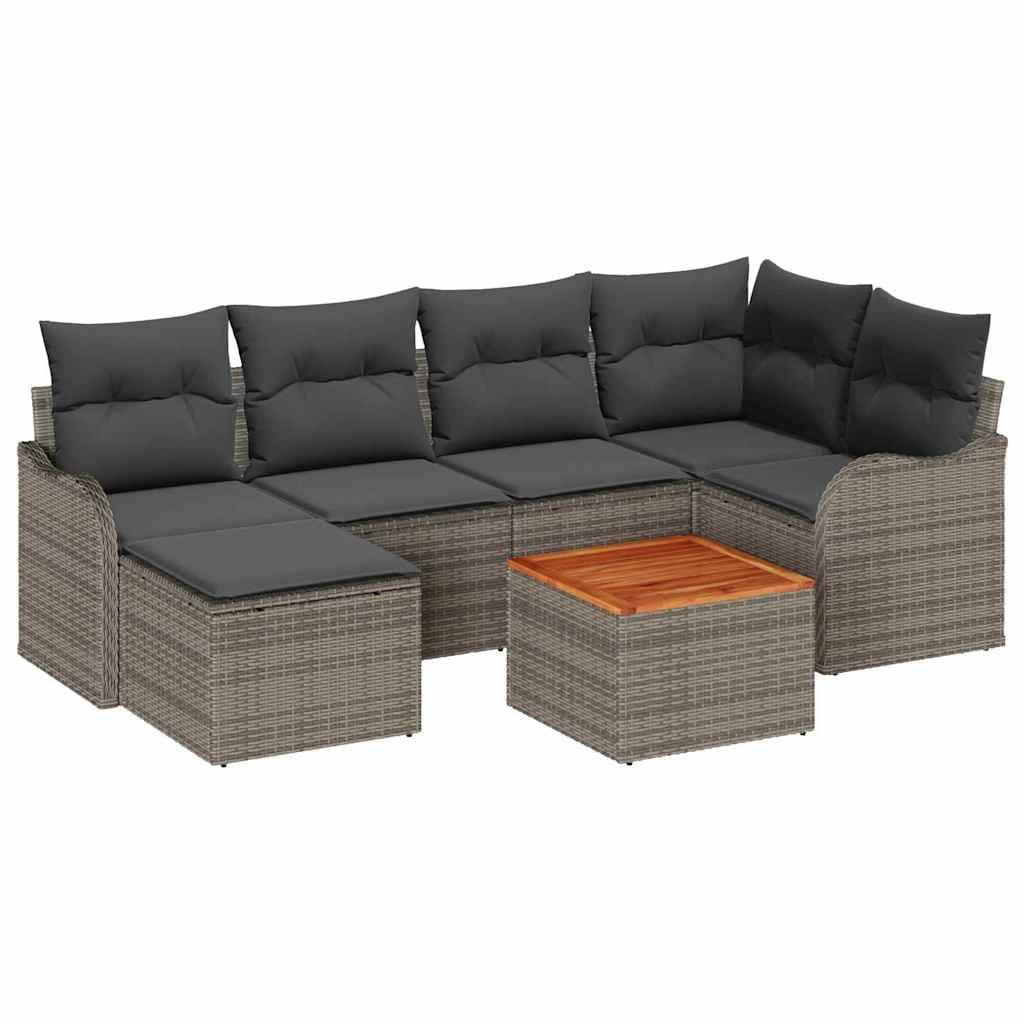 vidaXL Conjunto de Sofá de Jardim com Almofada 7 Peças Cinzeto Vime Pe - 2240196825