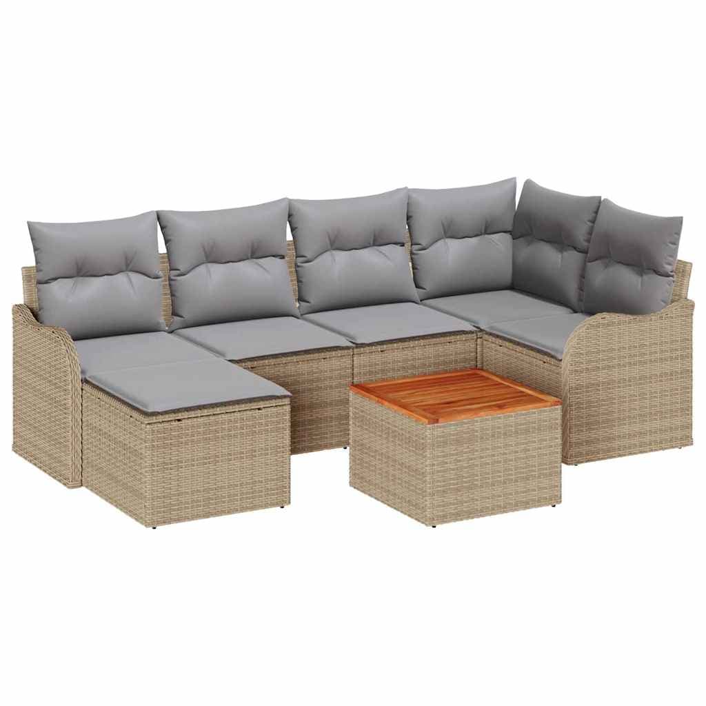 vidaXL Conjunto de Sofá de Jardim com almofada 7 pcs Bege vime PE