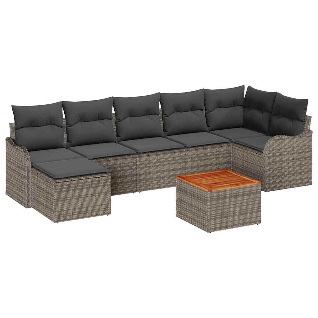 vidaXL Conjunto de Sofá de Jardim com almofada 8 pcs Cinzeto vime PE