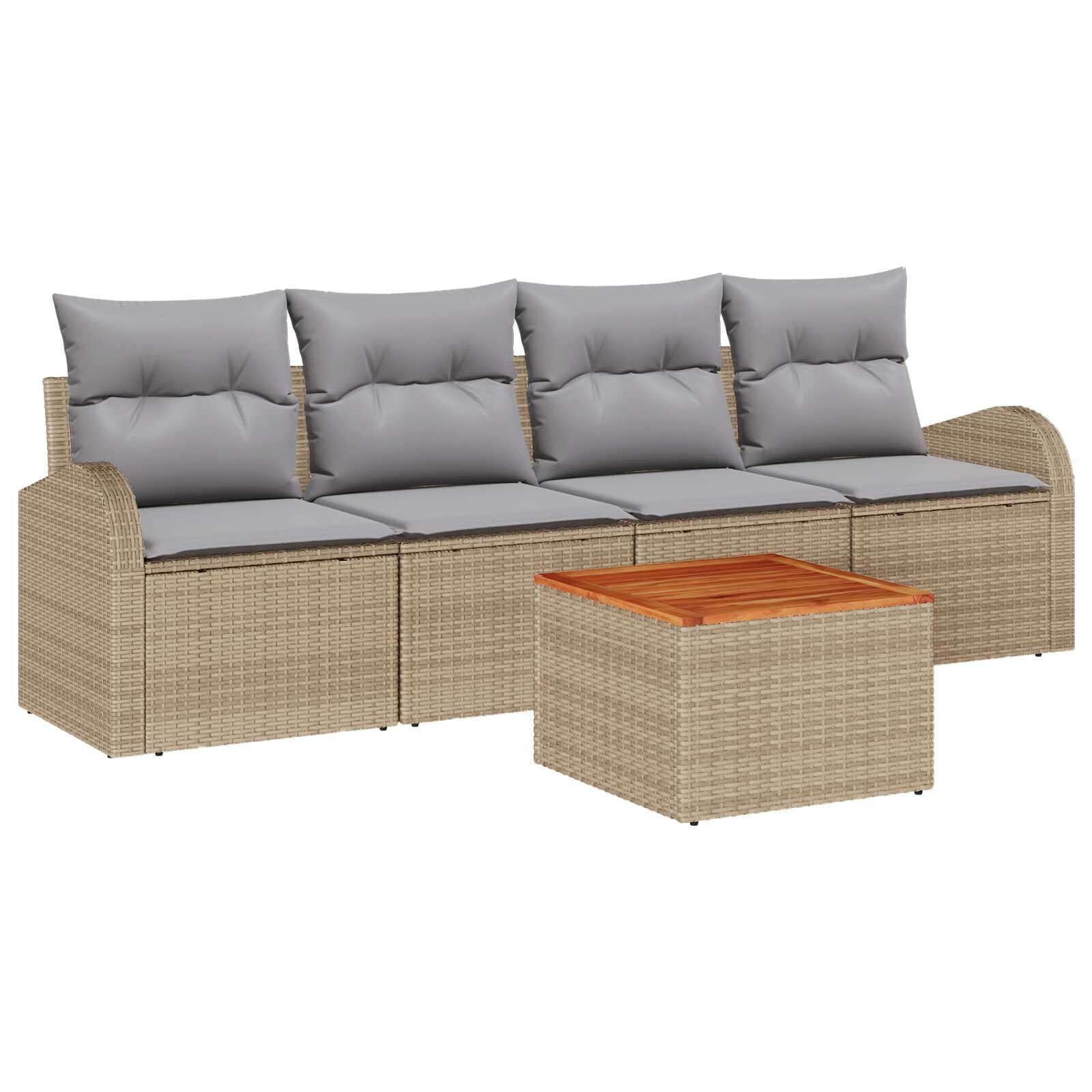 vidaXL Conjunto de Sofá de Jardim com Almofada 5 Peças Bege Vime Pe - 3581131121