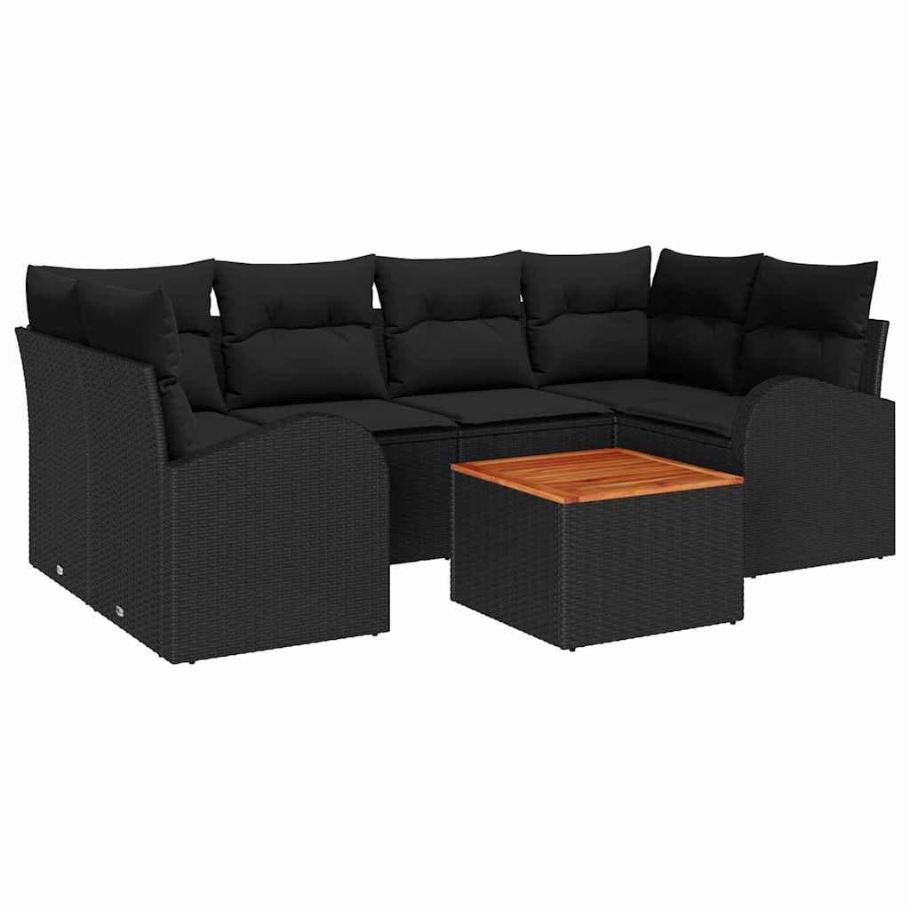 vidaXL Conjunto de Sofá de Jardim com almofada 7 pcs Preto vime PE