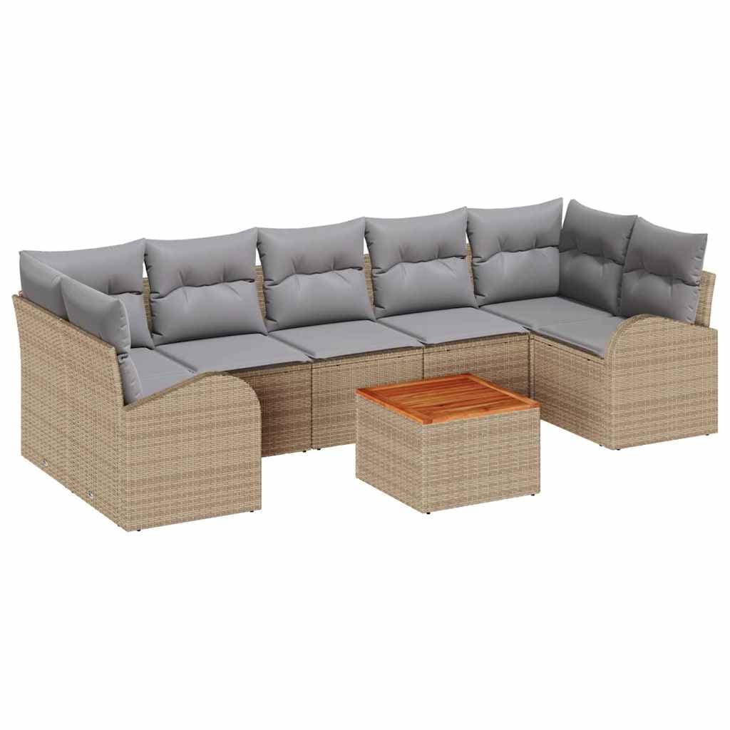 vidaXL Conjunto de Sofá de Jardim com Almofada 8 Peças Bege Vime Pe - 912316567