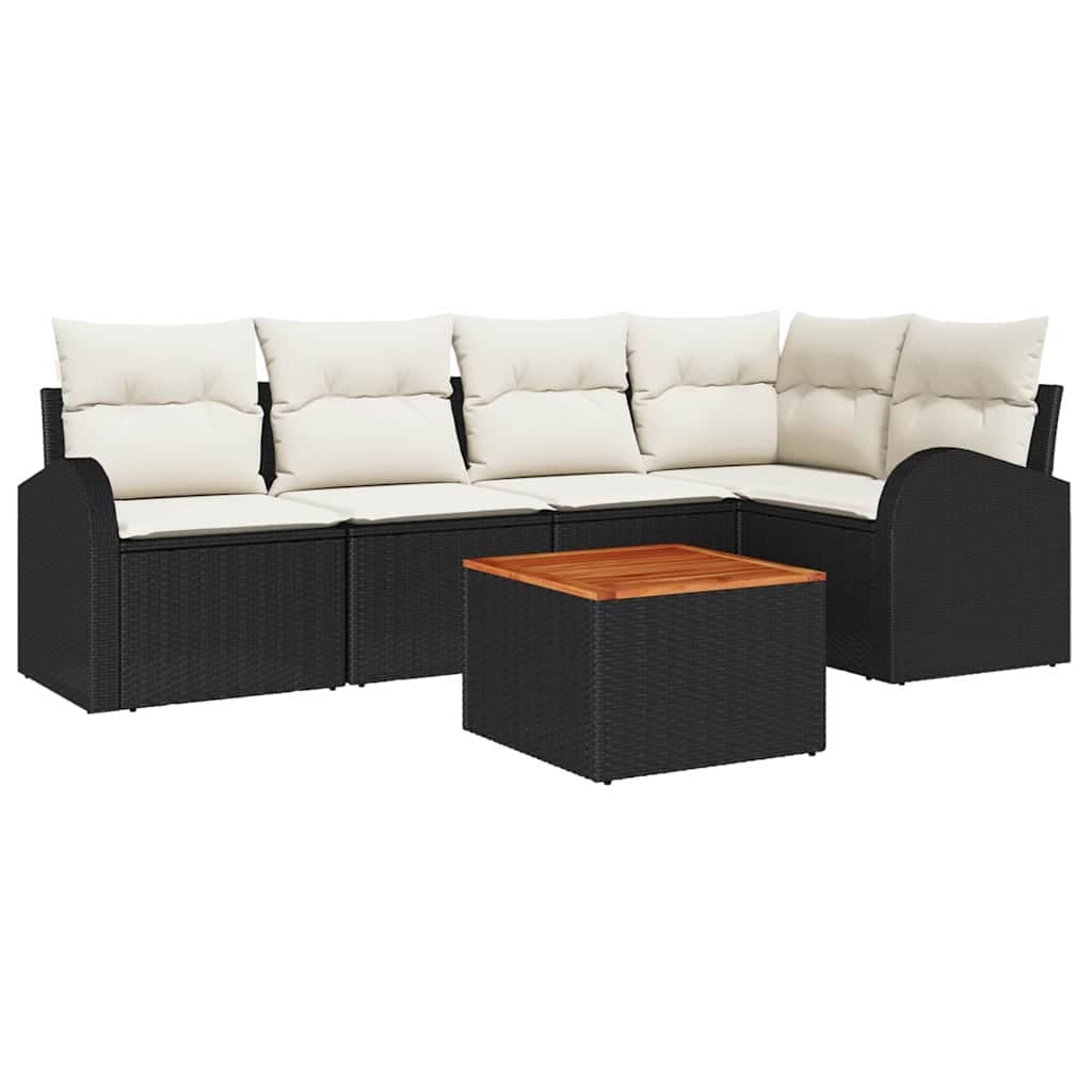 vidaXL Conjunto de Sofá de Jardim com almofada 6 pcs Preto vime PE