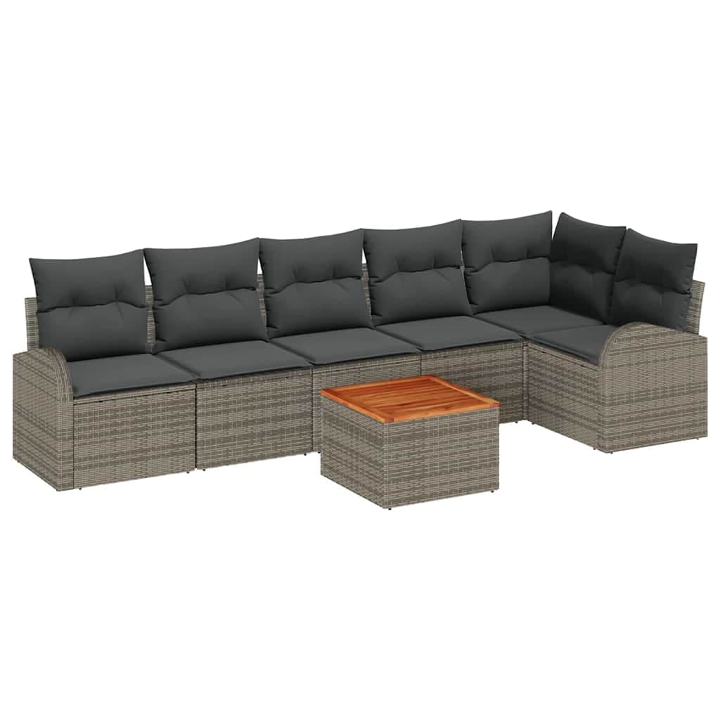 vidaXL Conjunto de Sofá de Jardim com Almofada 7 Peças Cinzeto Vime Pe - 3990005517