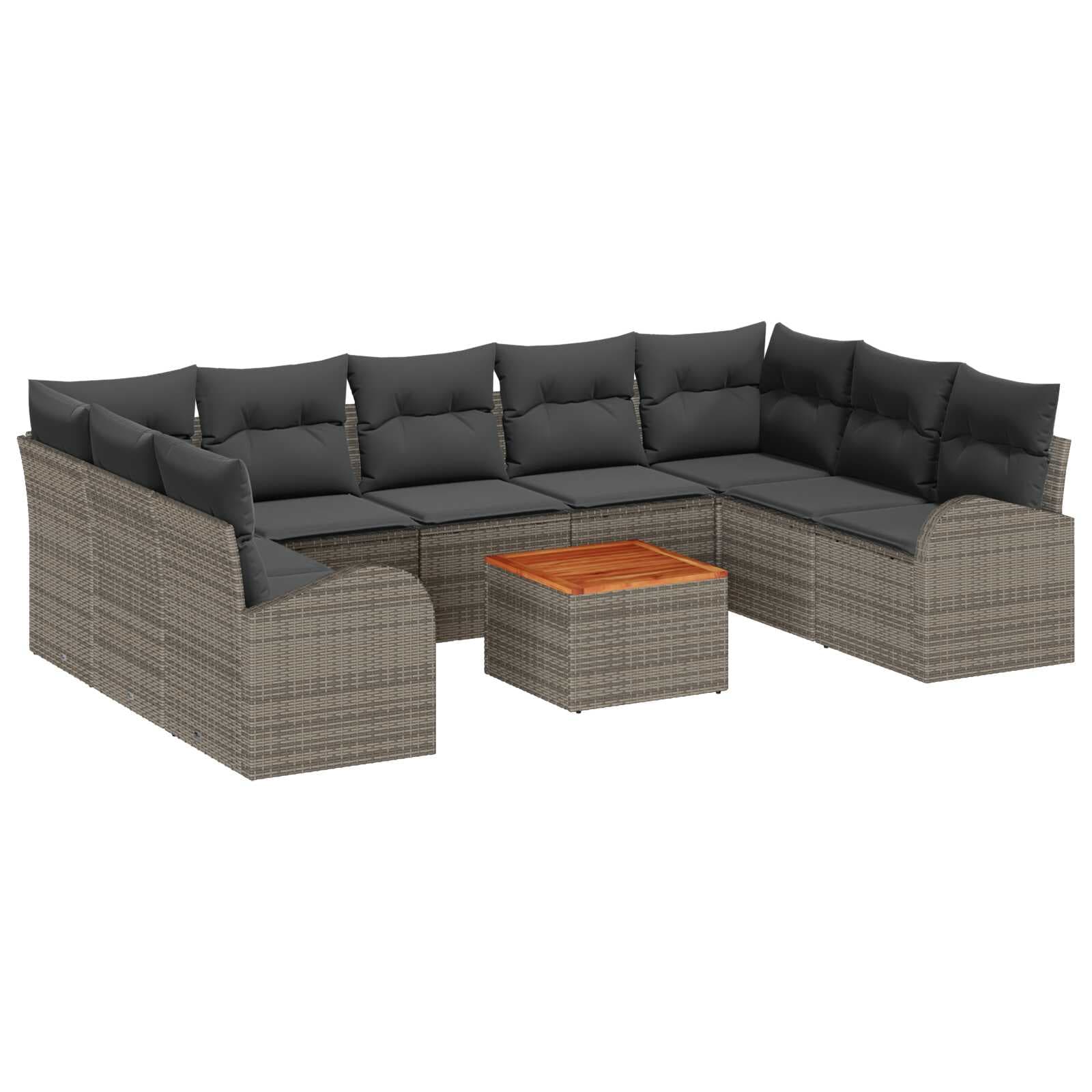 vidaXL Conjunto de Sofá de Jardim com Almofada 10 Peças Cinzeto Vime Pe - 1695614289