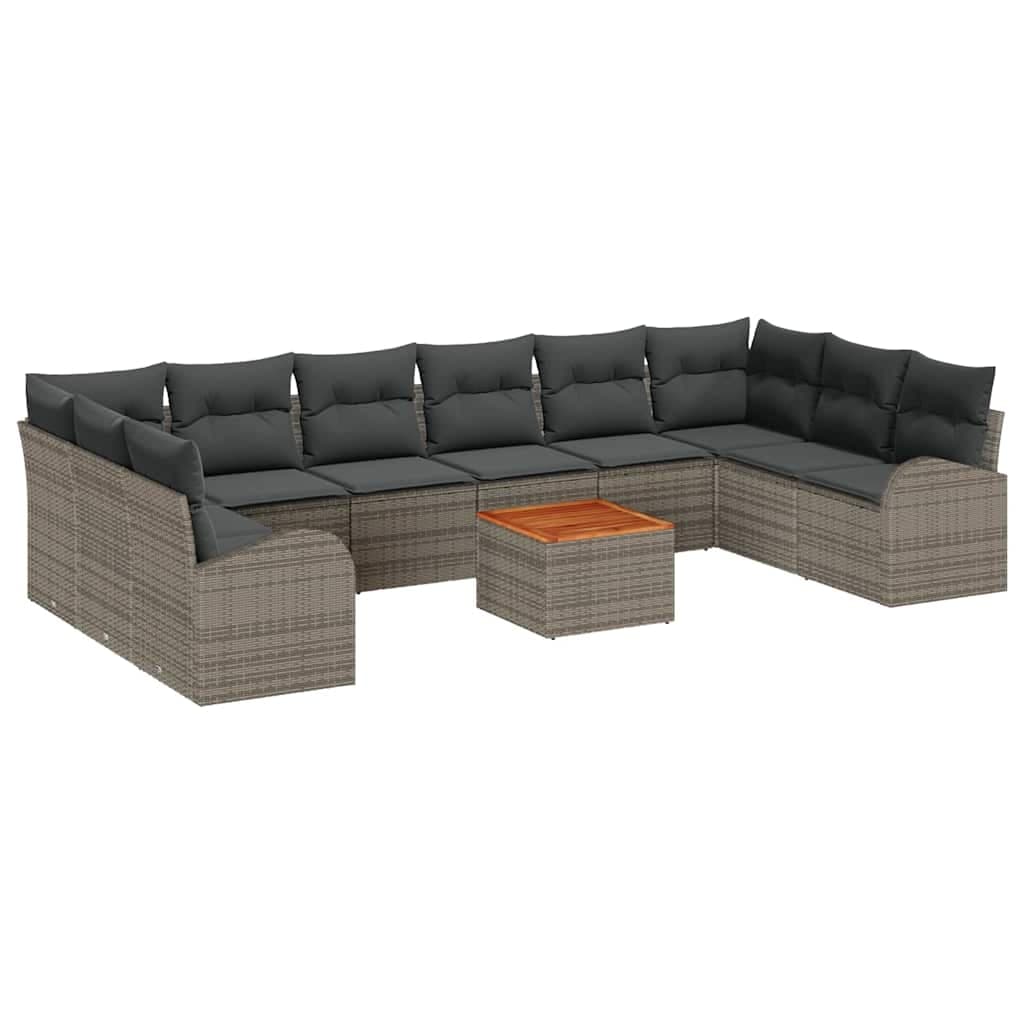 vidaXL Conjunto de Sofá de Jardim com Almofada 11 Peças Cinzeto Vime Pe - 4072922329