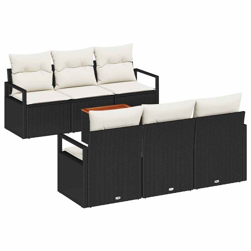 vidaXL Conjunto de Sofá de Jardim com almofada 7 pcs Preto vime PE