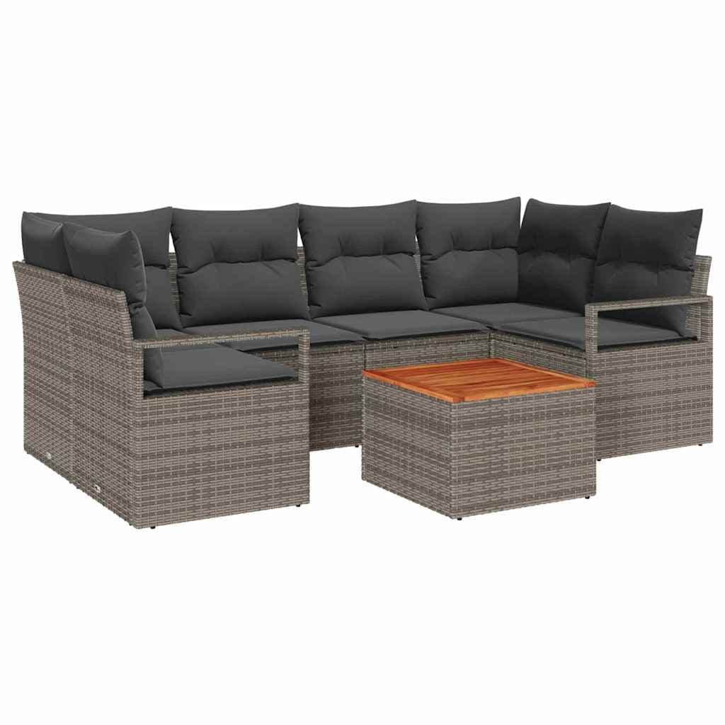 vidaXL Conjunto de Sofá de Jardim com Almofada 7 Peças Cinzeto Vime Pe - 1513776921