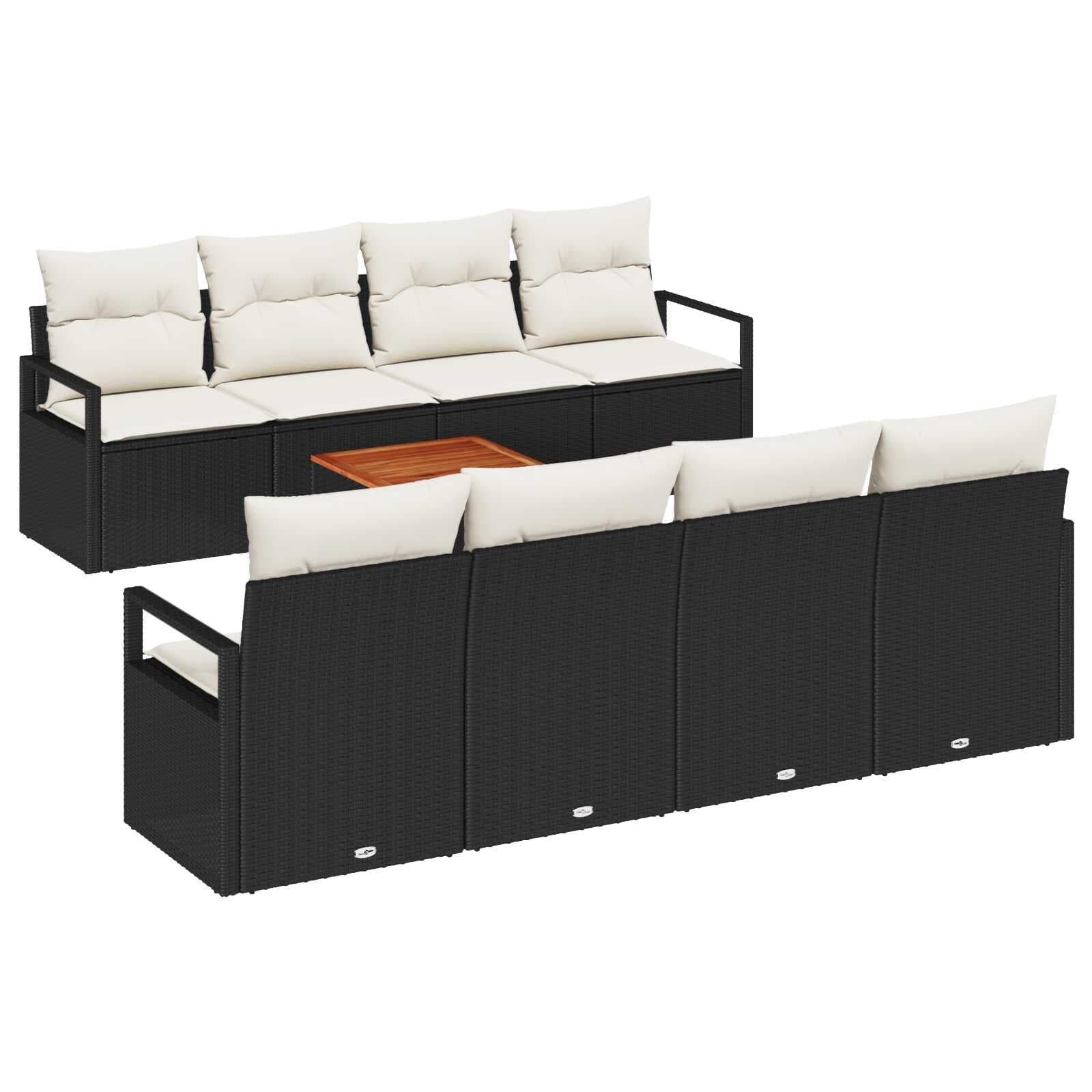 vidaXL Conjunto de Sofá de Jardim com almofada 9 pcs Preto vime PE