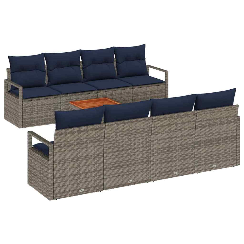 vidaXL Conjunto de Sofá de Jardim com almofada 9 pcs Cinzeto vime PE