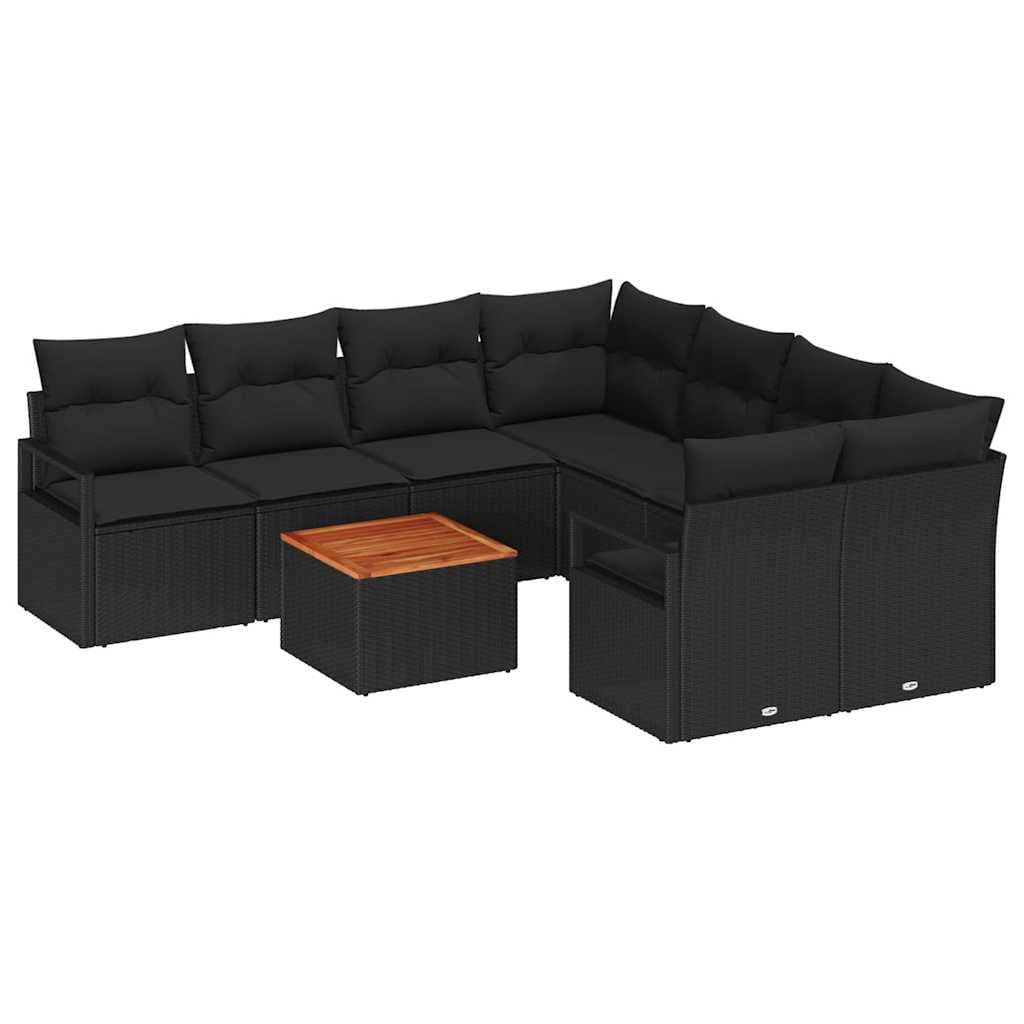 vidaXL Conjunto de Sofá de Jardim com almofada 9 pcs Preto vime PE