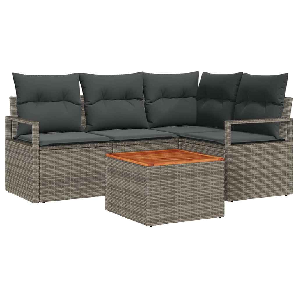 vidaXL Conjunto de Sofá de Jardim com almofada 5 pcs Cinzeto vime PE