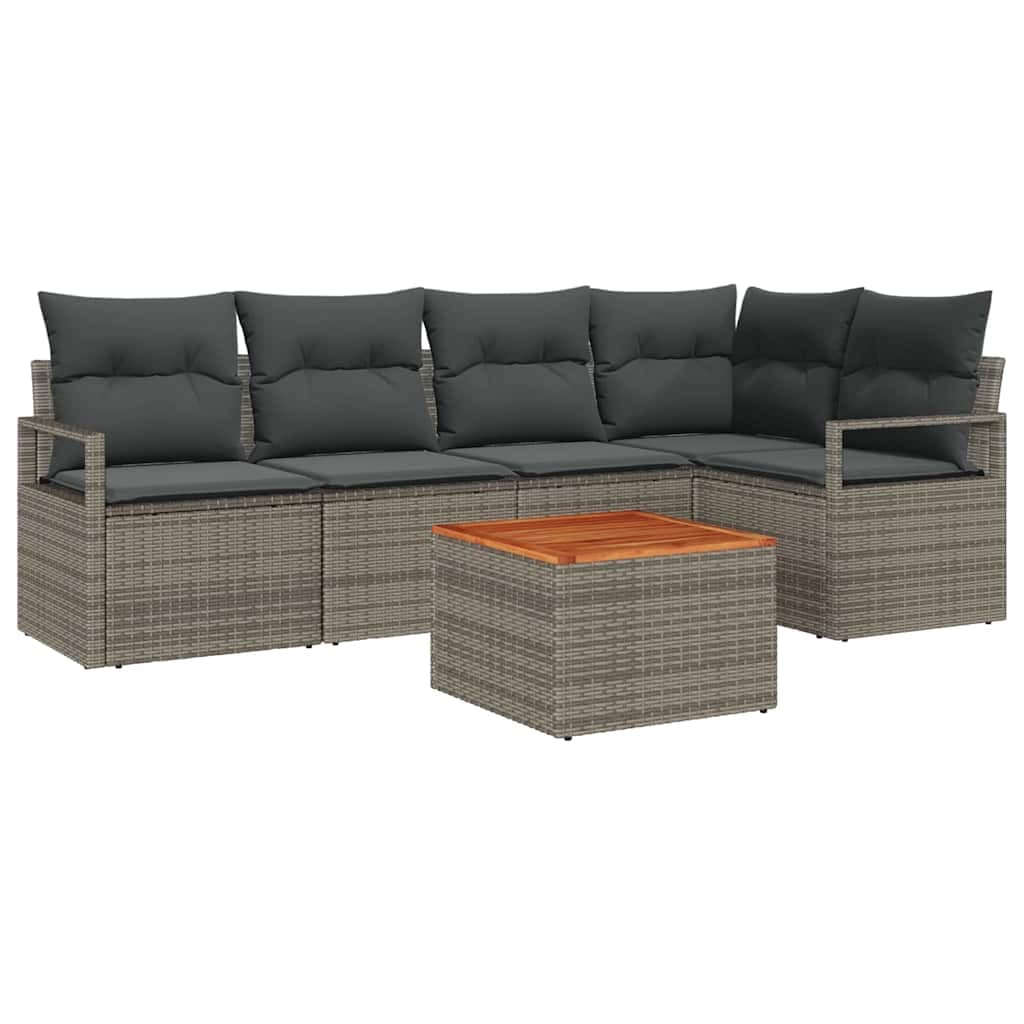 vidaXL Conjunto de Sofá de Jardim com almofada 6 pcs Cinzeto vime PE
