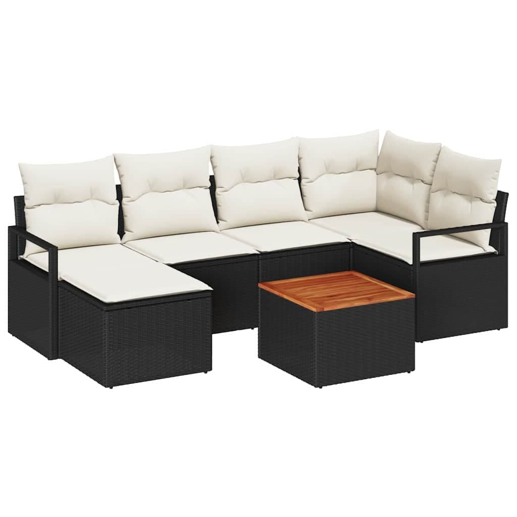 vidaXL Conjunto de Sofá de Jardim com almofada 7 pcs Preto vime PE