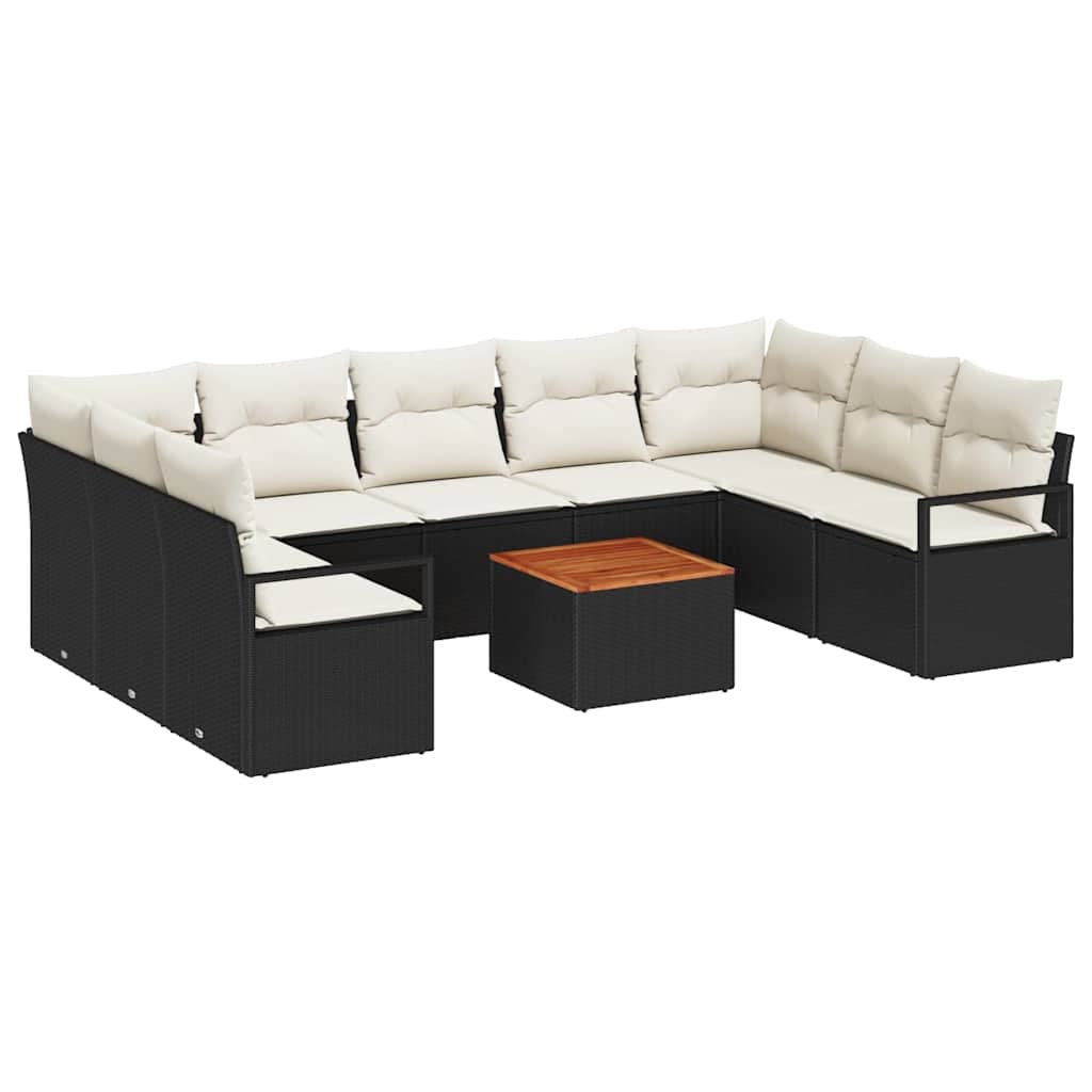 vidaXL Conjunto de Sofá de Jardim com almofada 10 pcs Preto vime PE
