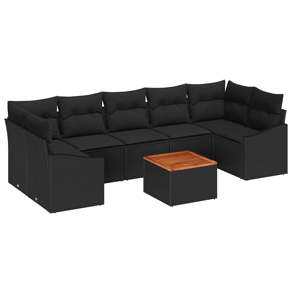 vidaXL Conjunto de Sofá de Jardim com Almofada 8 Peças Preto Vime Pe - 3015126005