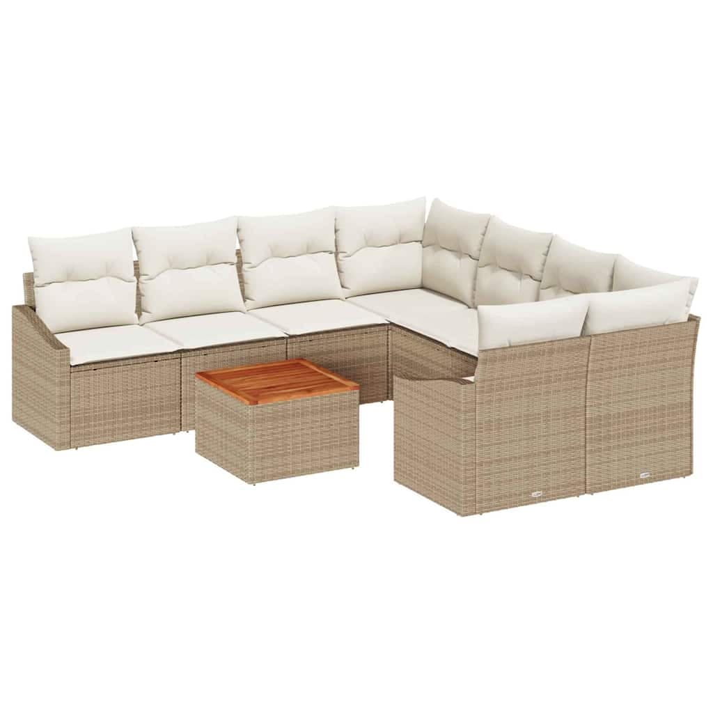 vidaXL Conjunto de Sofá de Jardim com almofada 9 pcs Bege vime PE
