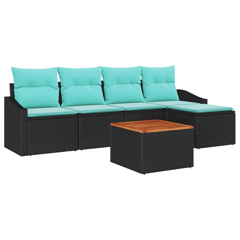 vidaXL Conjunto de Sofá de Jardim com almofada 6 pcs Preto vime PE