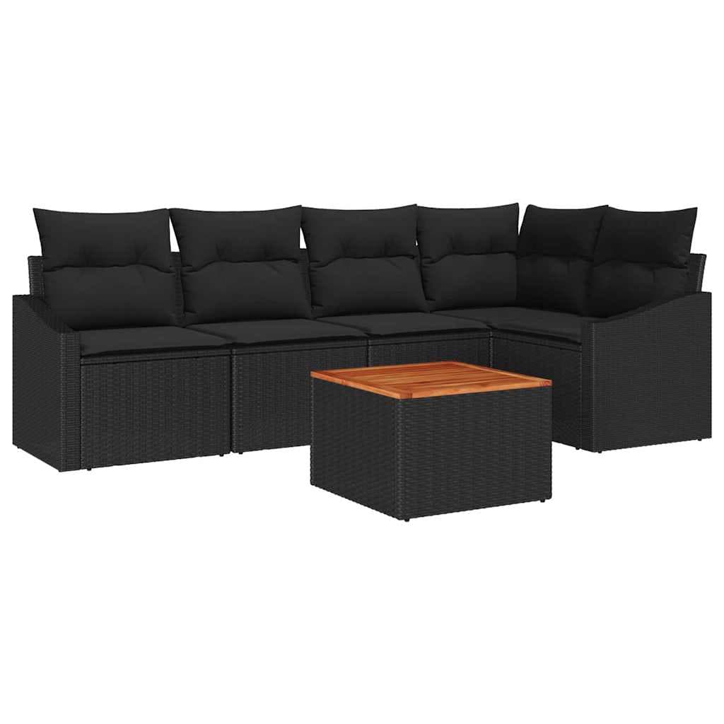 vidaXL Conjunto de Sofá de Jardim com Almofada 6 Peças Preto Vime Pe - 3908078777