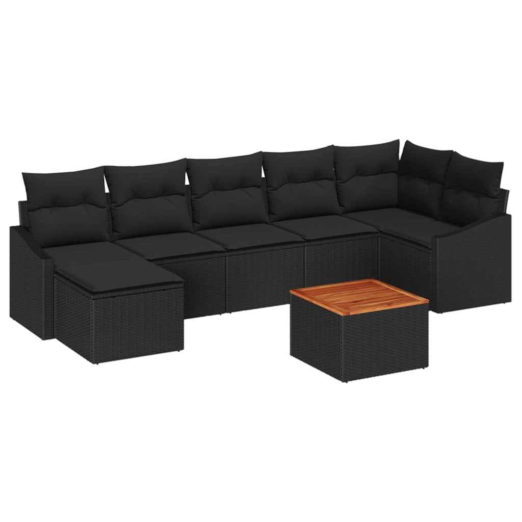 vidaXL Conjunto de Sofá de Jardim com almofada 8 pcs Preto vime PE