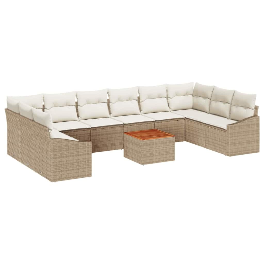 vidaXL Conjunto de Sofá de Jardim com Almofada 11 Peças Bege Vime Pe - 3798462535