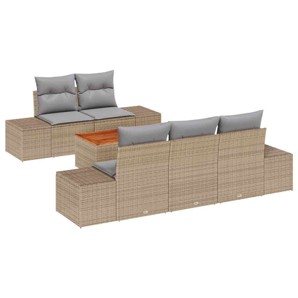 vidaXL Conjunto de Sofá de Jardim com almofada 6 pcs Bege vime PE
