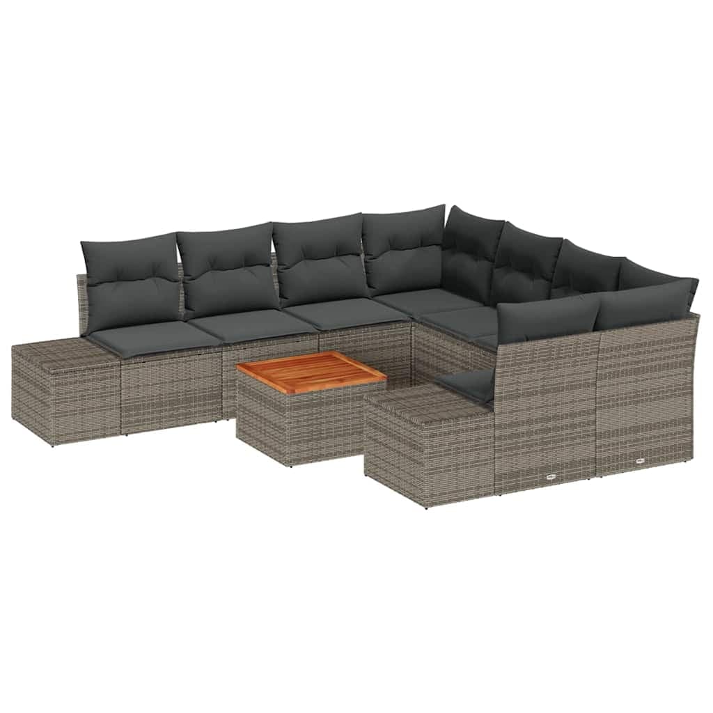 vidaXL Conjunto de Sofá de Jardim com Almofada 9 Peças Cinzeto Vime Pe - 121407394