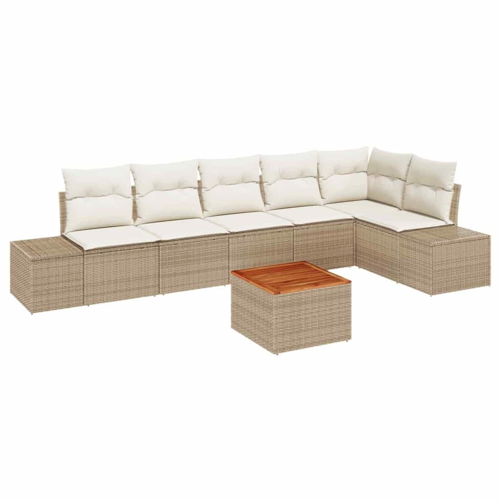 vidaXL Conjunto de Sofá de Jardim com Almofada 7 Peças Bege Vime Pe - 2051765223