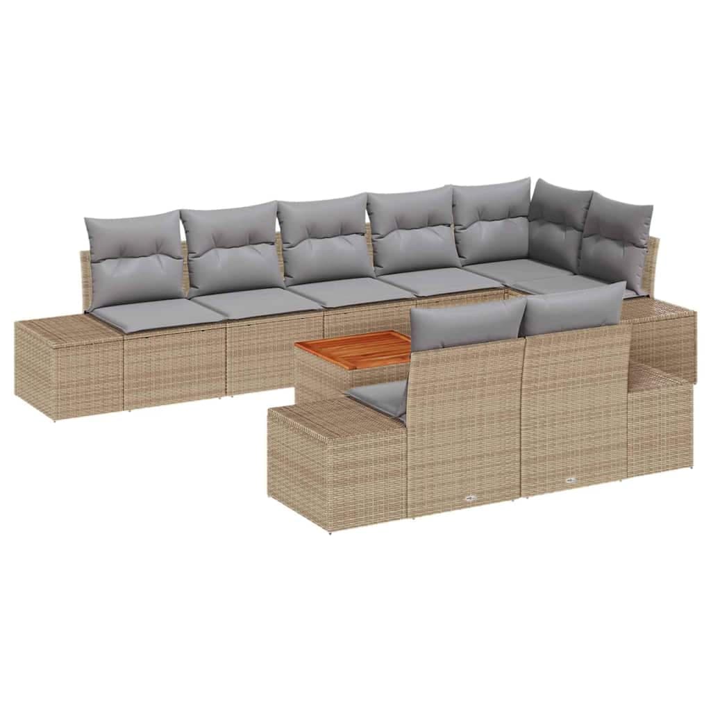 vidaXL Conjunto de Sofá de Jardim com almofada 9 pcs Bege vime PE