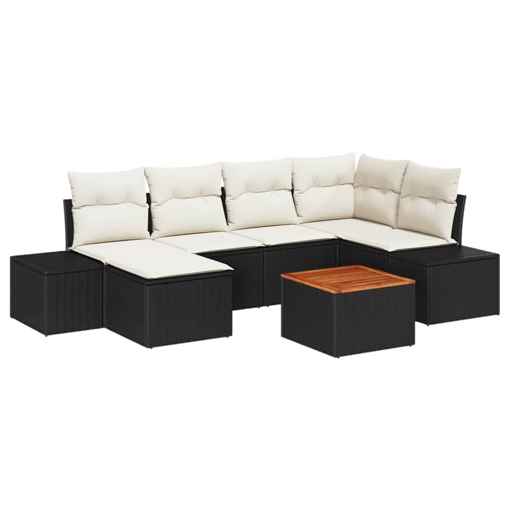 vidaXL Conjunto de Sofá de Jardim com almofada 7 pcs Preto vime PE