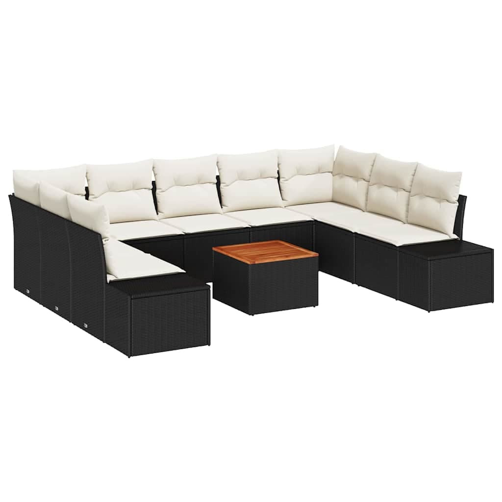 vidaXL Conjunto de Sofá de Jardim com almofada 10 pcs Preto vime PE