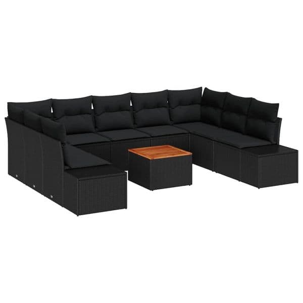 vidaXL Conjunto de Sofá de Jardim com Almofada 10 Peças Preto Vime Pe - 2093890465
