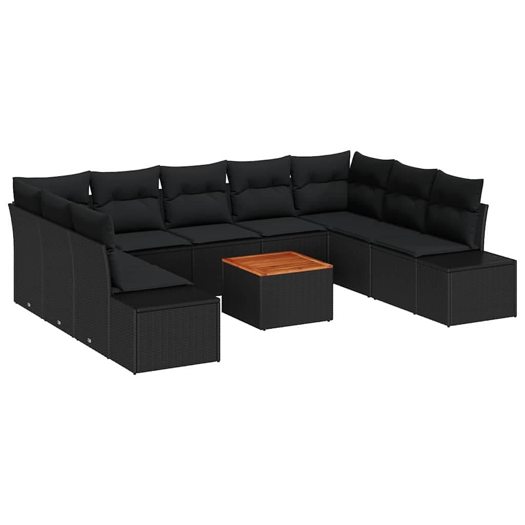 vidaXL Conjunto de Sofá de Jardim com Almofada 10 Peças Preto Vime Pe - 2093890465