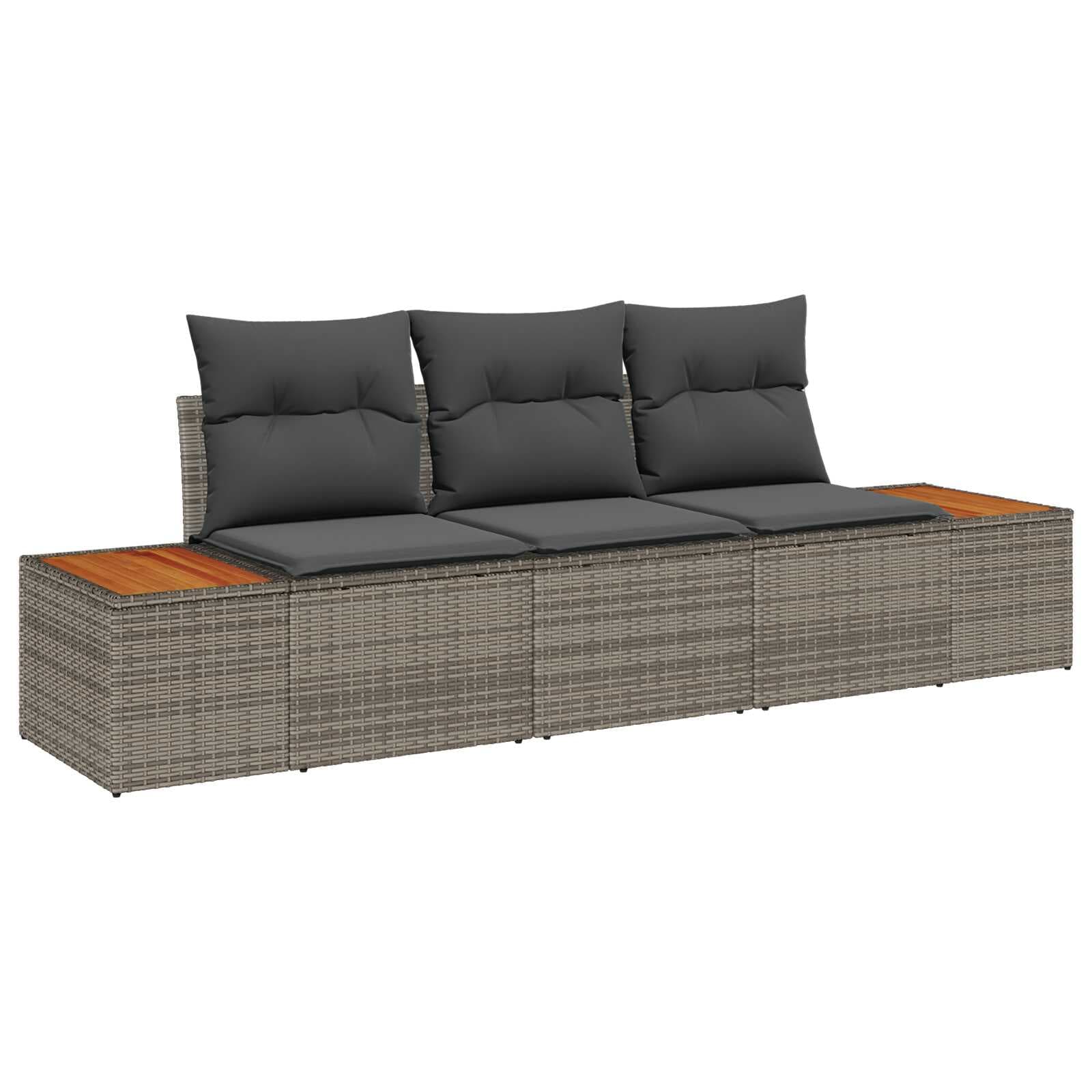 vidaXL Conjunto de Sofá de Jardim com almofada 3 pcs Cinzeto vime PE